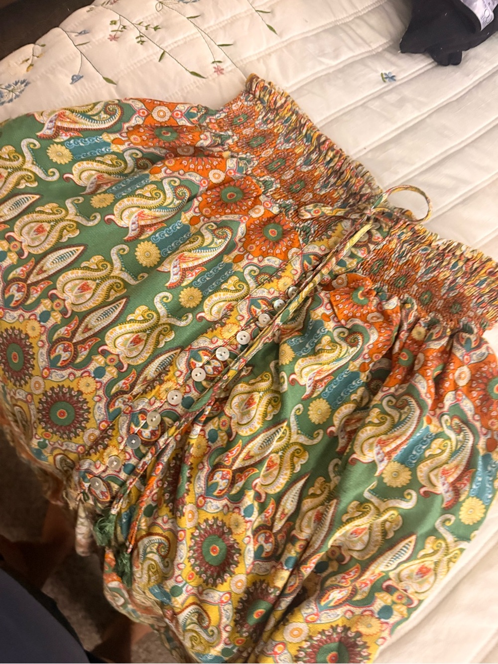Christian Siriano Multicolor Paisley Print Maxi Skirt - Green, Orange, Yellow - Picture 9 of 10